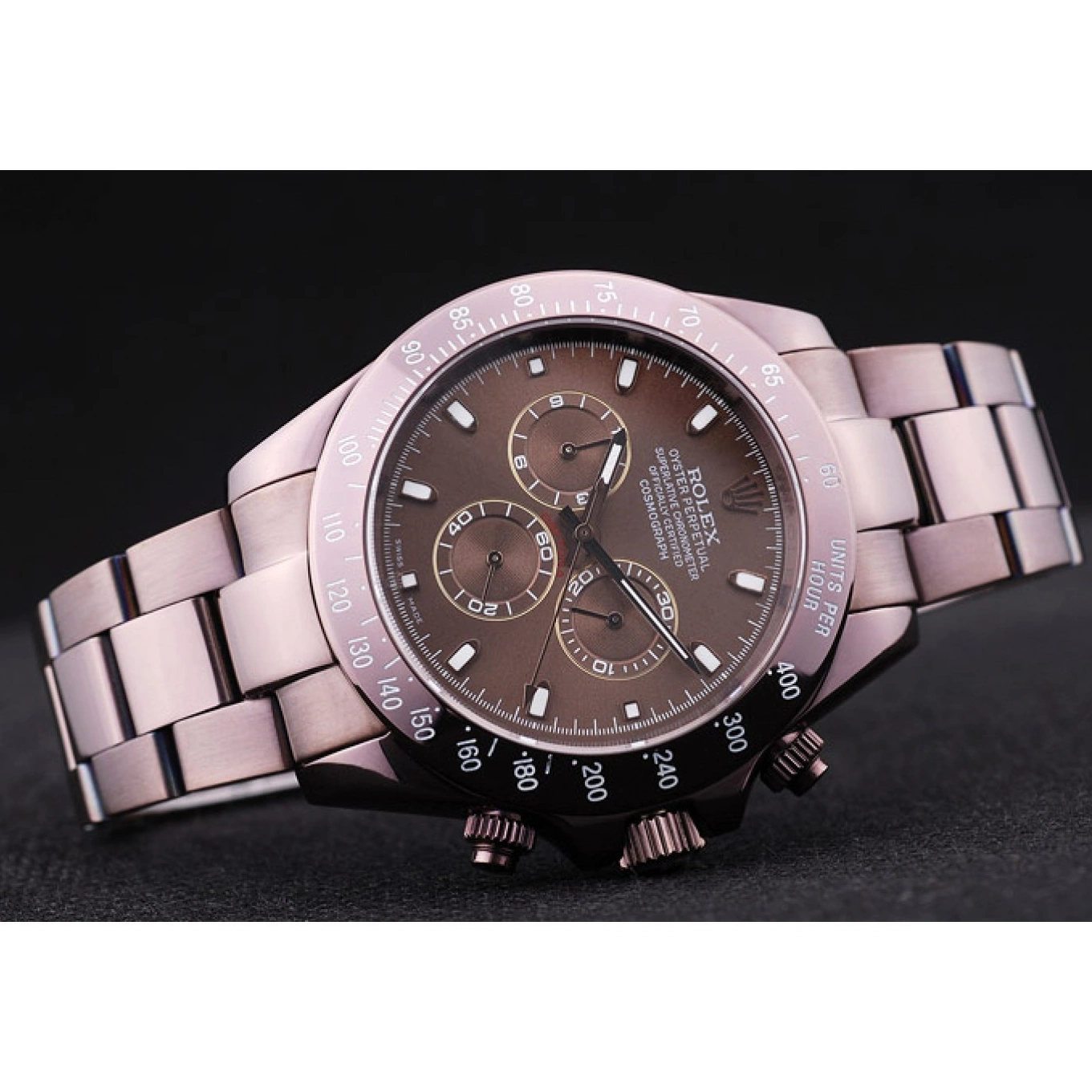 Aaa replica watch Dial Rolex Steel 7477 Brown Bezel Daytona Copper Stainless 1014